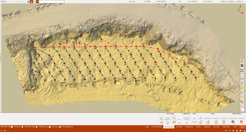 Overview of blast showing bore holes