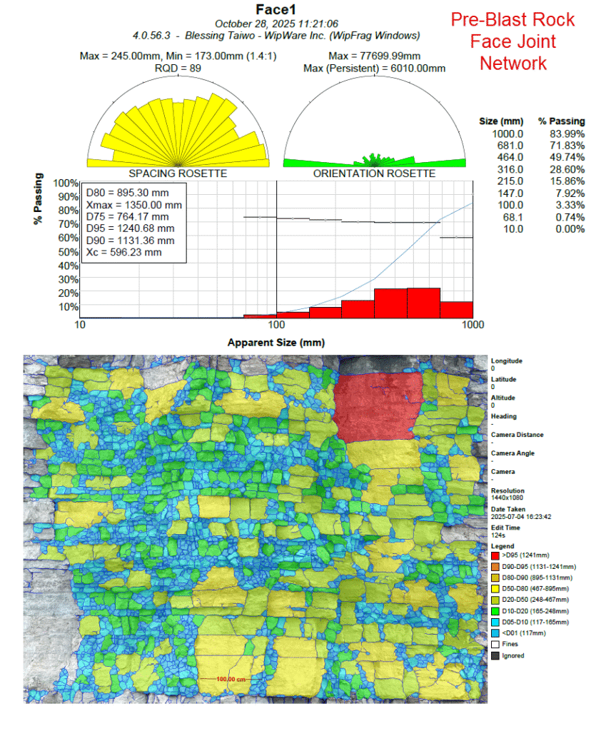 Pre blast rock face joint network analysis