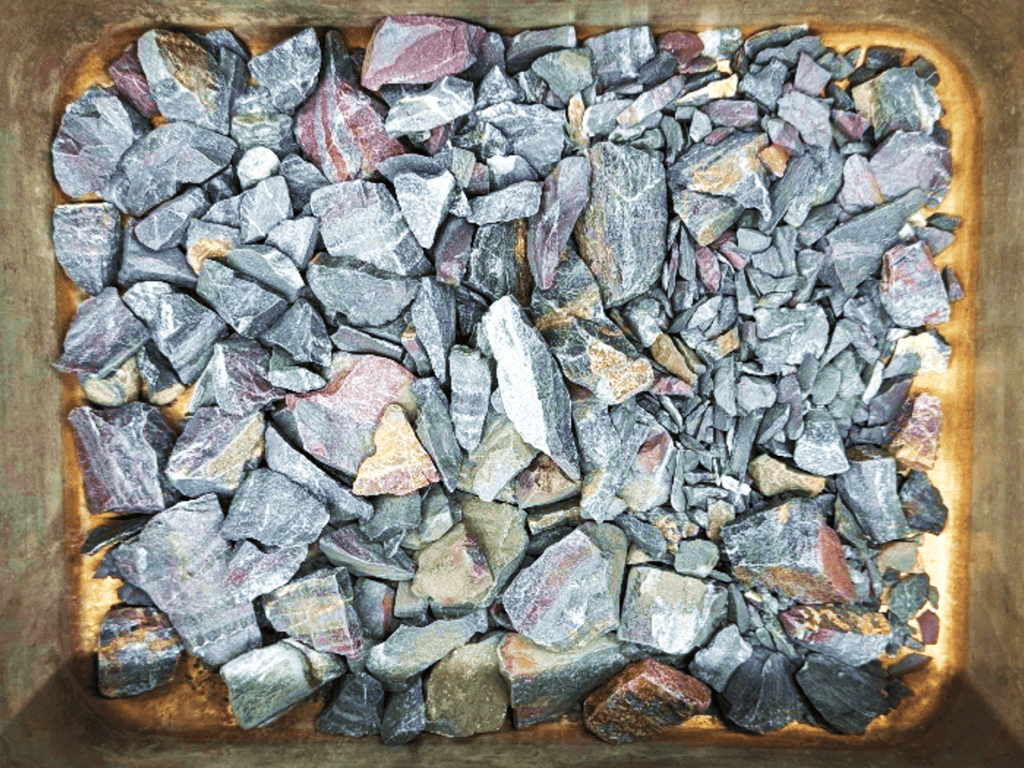 A sample of rocks in a tray