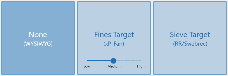 The 3 calibration options for WipFrag analysis results.